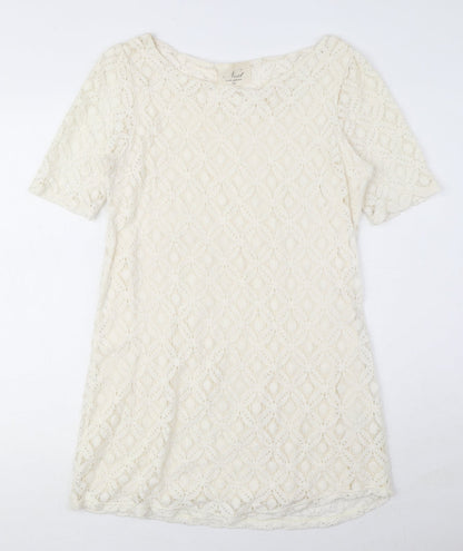 Next Womens Ivory Cotton Mini Size 10 Round Neck Pullover