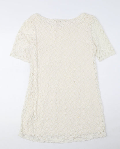 Next Womens Ivory Cotton Mini Size 10 Round Neck Pullover