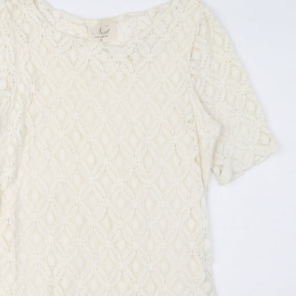Next Womens Ivory Cotton Mini Size 10 Round Neck Pullover