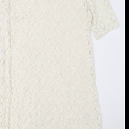 Next Womens Ivory Cotton Mini Size 10 Round Neck Pullover