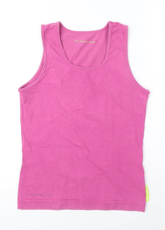 Pure Lime Womens Pink Cotton Basic Tank Size L Round Neck - Activewear