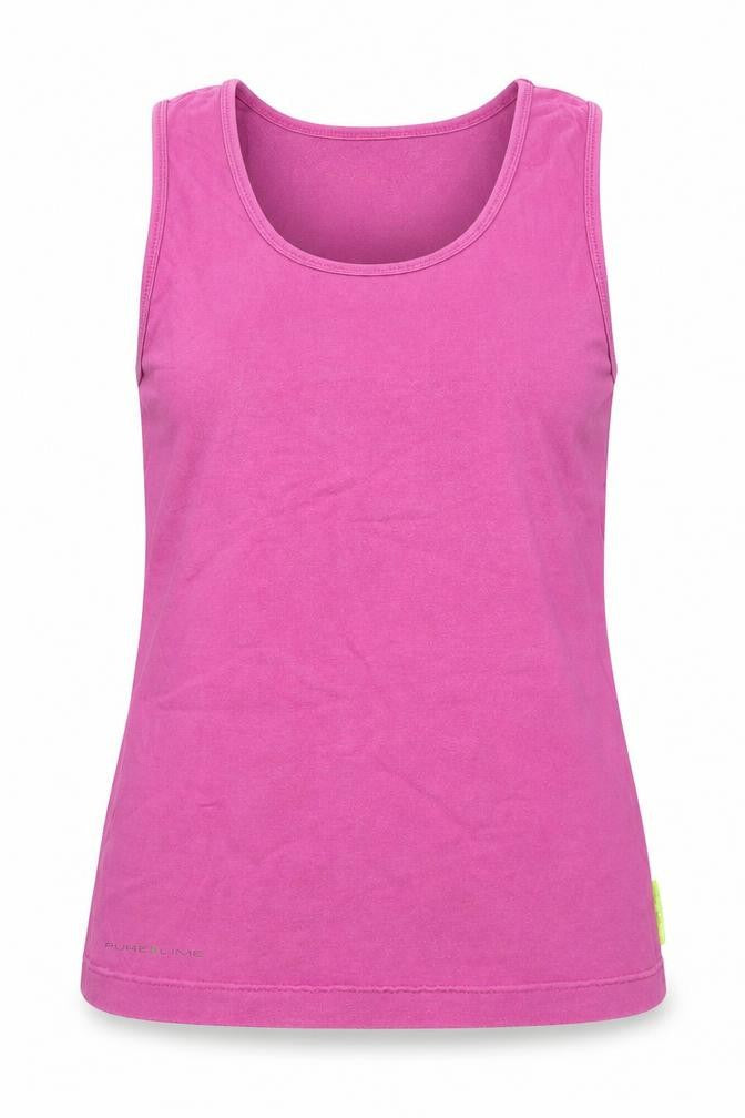 Pure Lime Womens Pink Cotton Basic Tank Size L Round Neck - Activewear