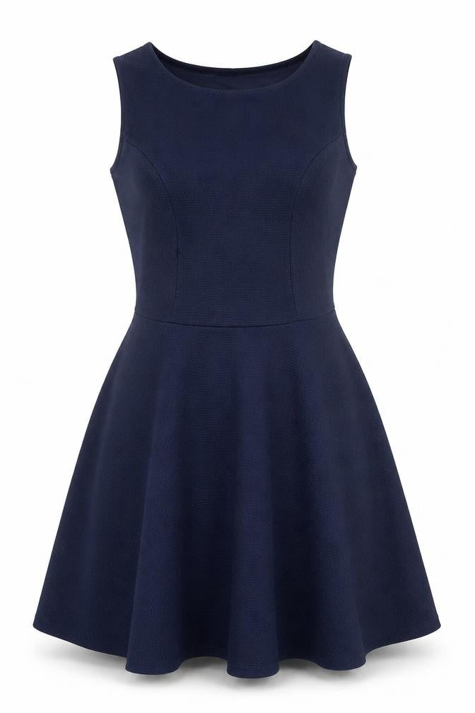 Quiz Womens Blue Polyester Fit & Flare Size 10 Round Neck Pullover - Textured
