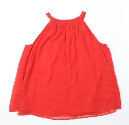 Marks & Spencer Womens Red Polyester Basic Blouse Size 10 Round Neck