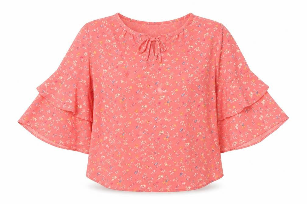 Gap Womens Pink Floral Polyester Basic Blouse Size S Round Neck - Ruffle Sleeves