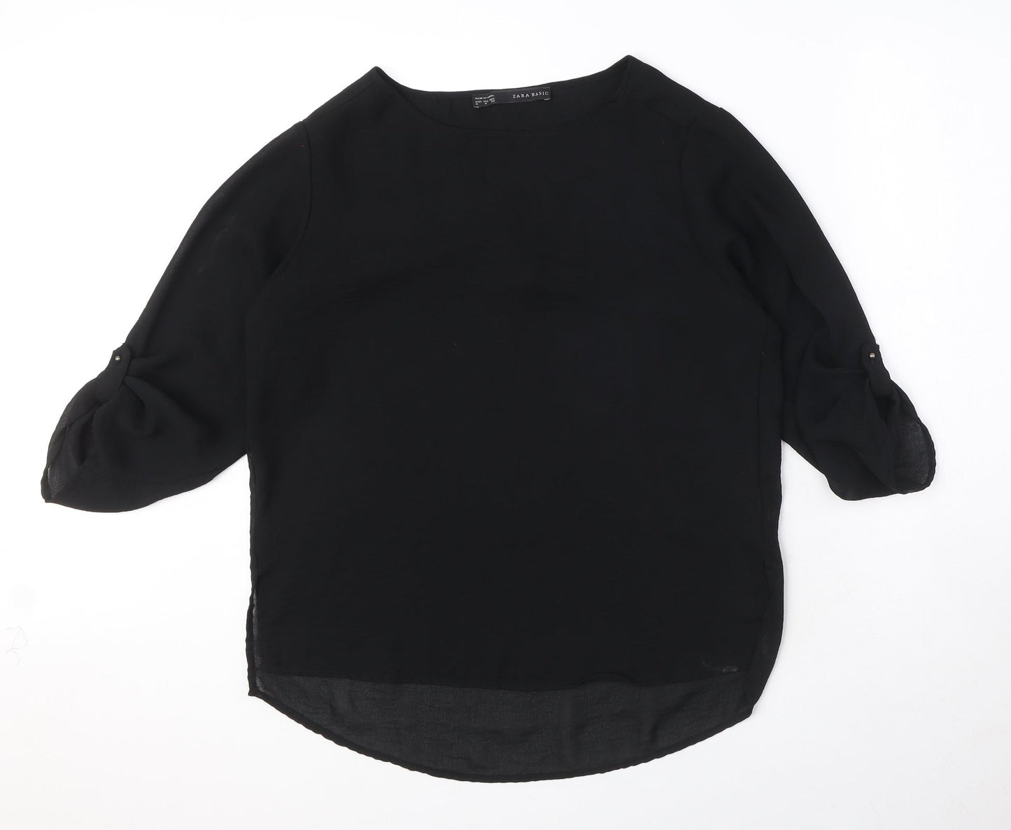Zara Womens Black Polyester Basic Blouse Size M Round Neck