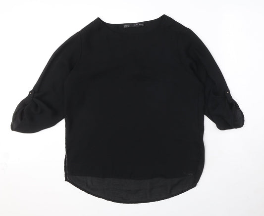 Zara Womens Black Polyester Basic Blouse Size M Round Neck