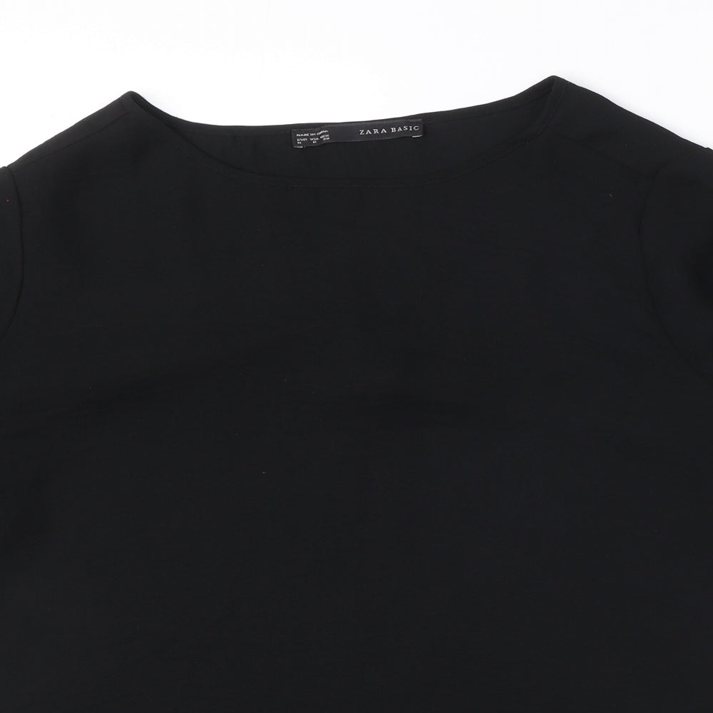 Zara Womens Black Polyester Basic Blouse Size M Round Neck