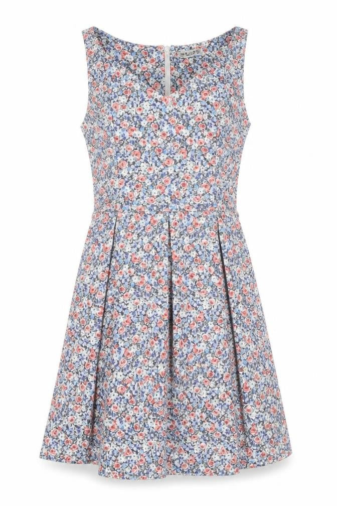 Pull&Bear Womens Blue Floral Polyester Fit & Flare Size L V-Neck Zip