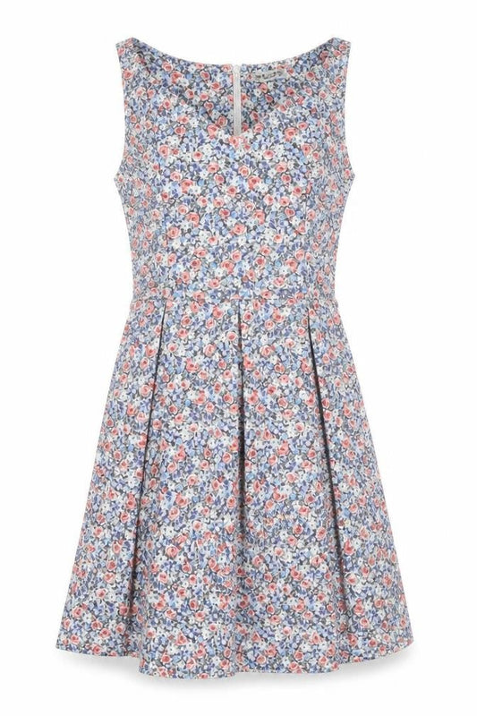 Pull&Bear Womens Blue Floral Polyester Fit & Flare Size L V-Neck Zip