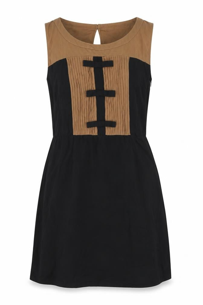 Grace & Mila Womens Black Polyester A-Line Size S Round Neck Zip - Bow Detail