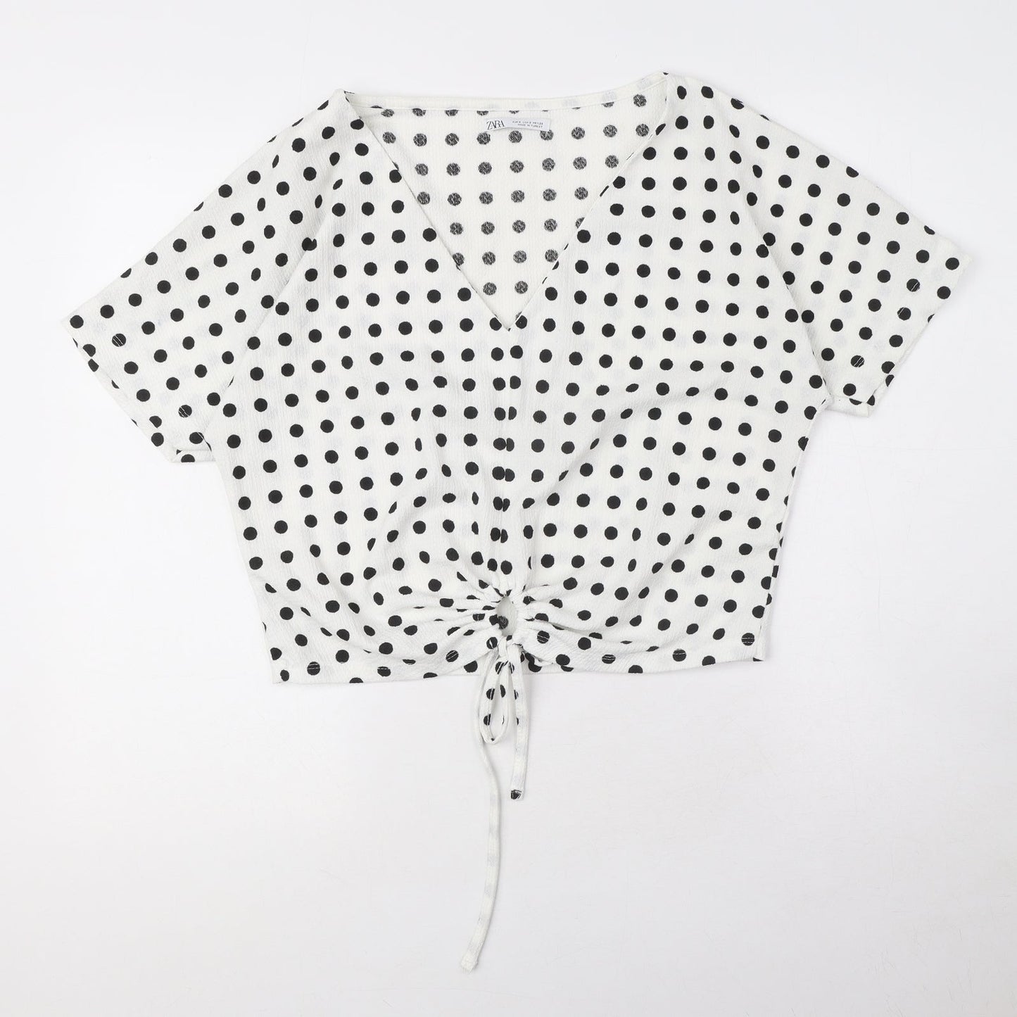 Zara Womens White Polka Dot Polyester Basic Blouse Size S V-Neck