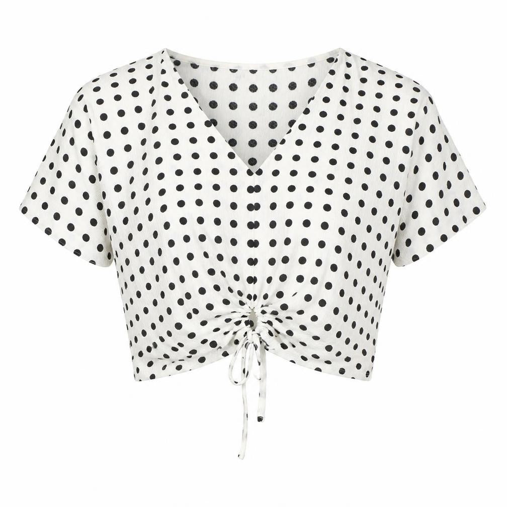 Zara Womens White Polka Dot Polyester Basic Blouse Size S V-Neck
