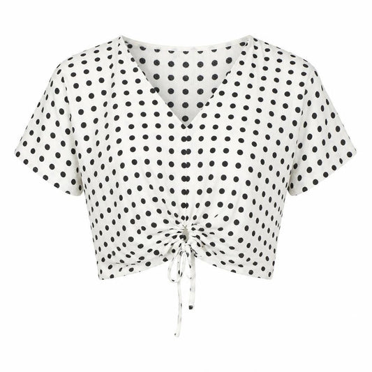 Zara Womens White Polka Dot Polyester Basic Blouse Size S V-Neck