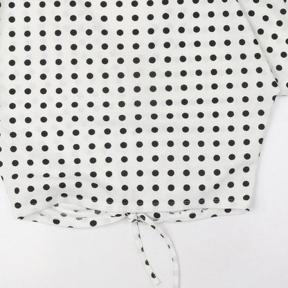 Zara Womens White Polka Dot Polyester Basic Blouse Size S V-Neck