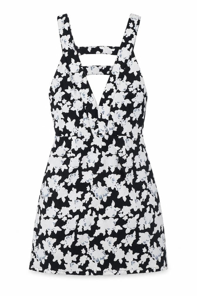 Missguided Womens Black Floral Polyester A-Line Size 8 V-Neck Zip - Cut Out Detail