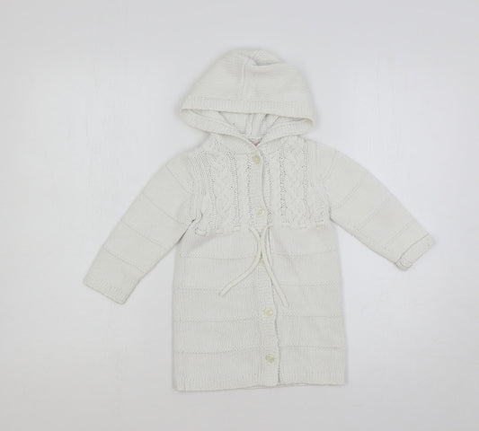 Janie and Jack Girls White Round Neck Cotton Cardigan Jumper Size 2 Years Button - Hooded
