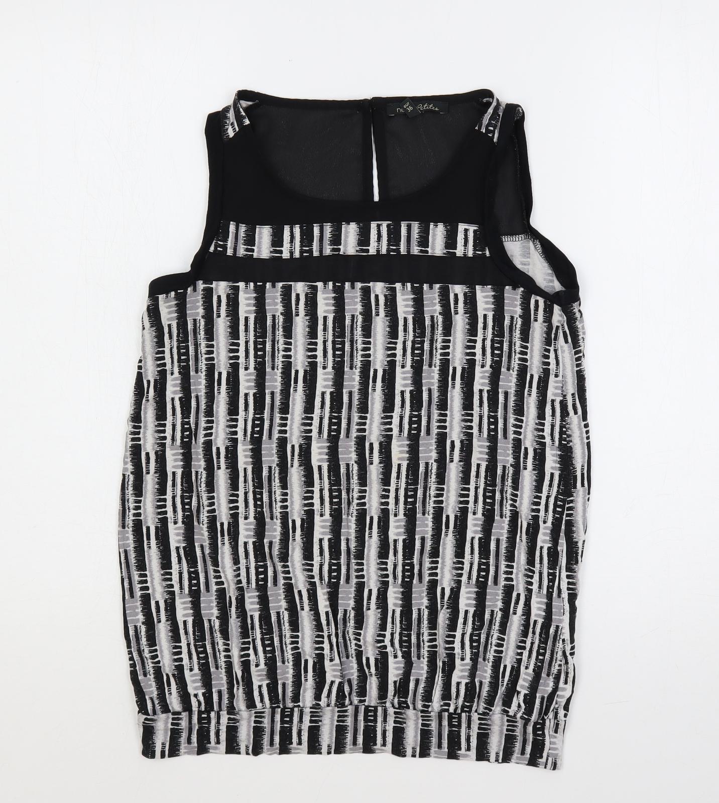NEXT Womens Black Geometric Viscose Basic Tank Size 8 Boat Neck