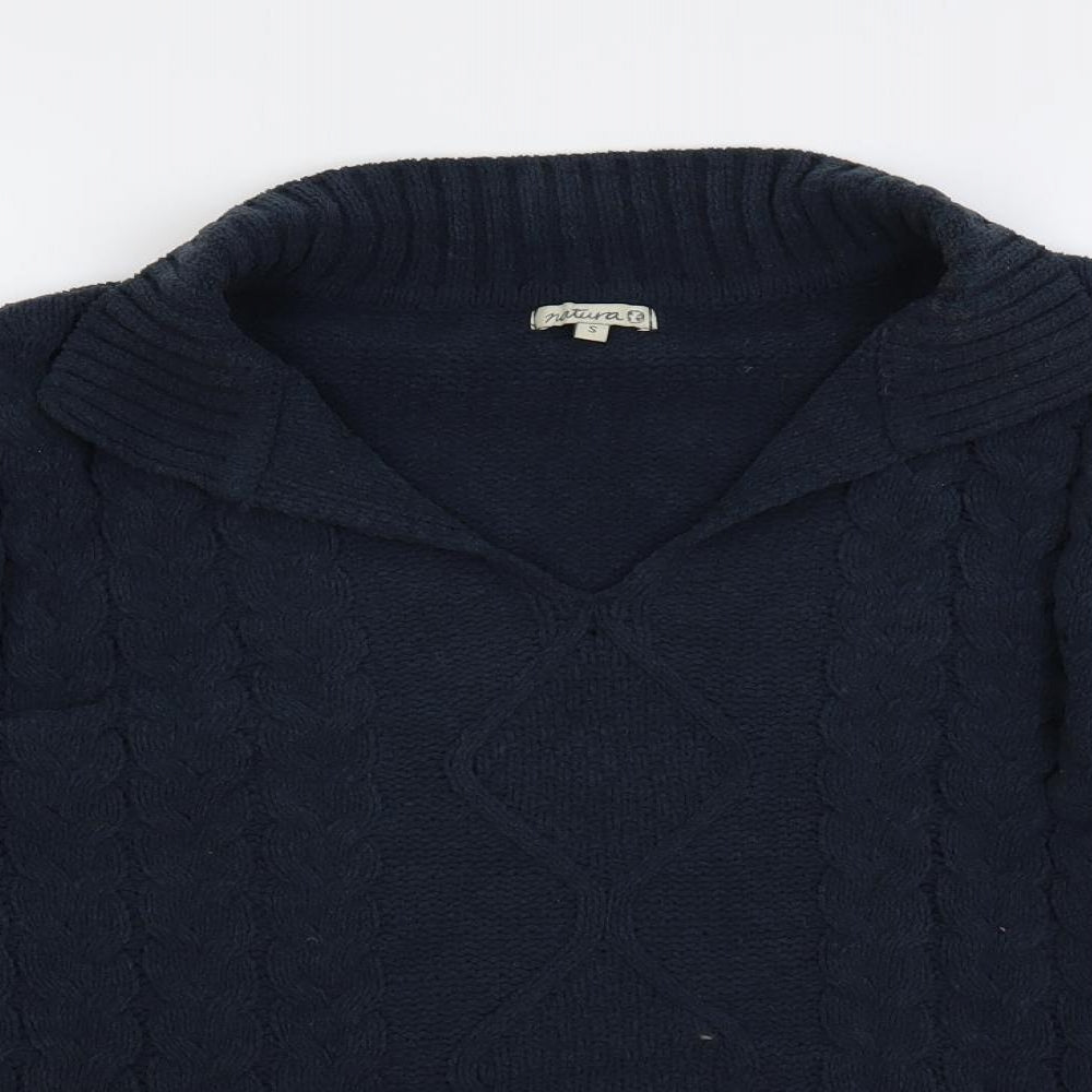 Natura Womens Blue Collared Polyester Pullover Jumper Size S