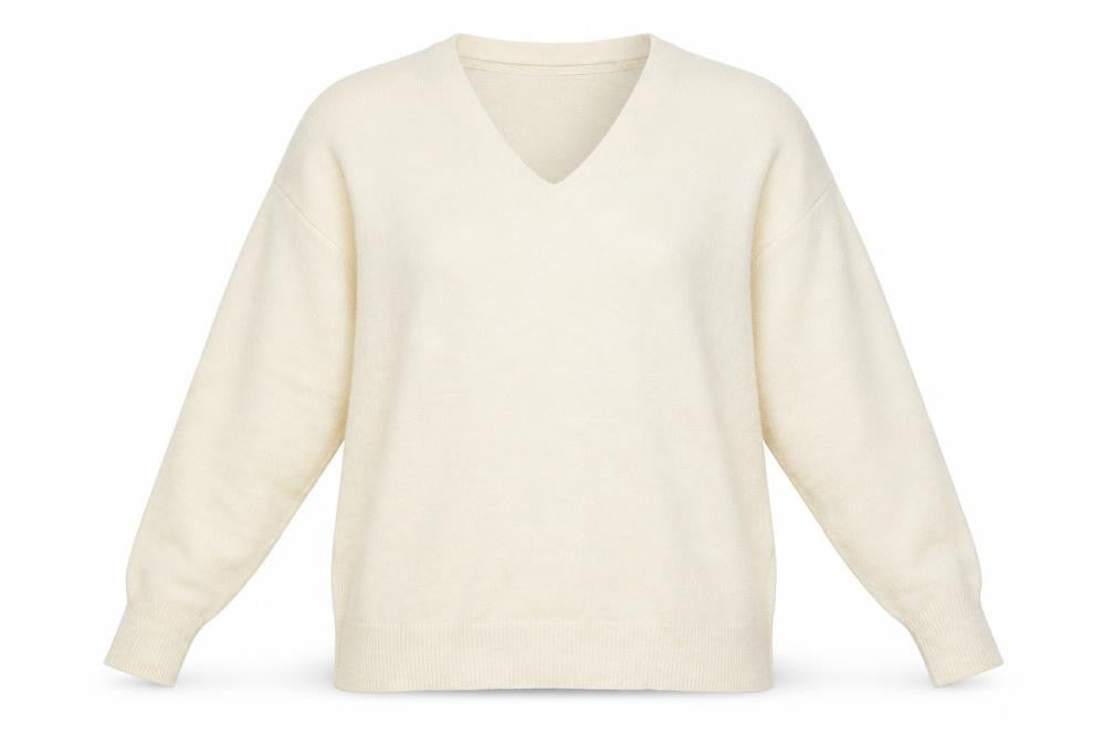 H&M Womens Ivory V-Neck Polyester Pullover Jumper Size XS