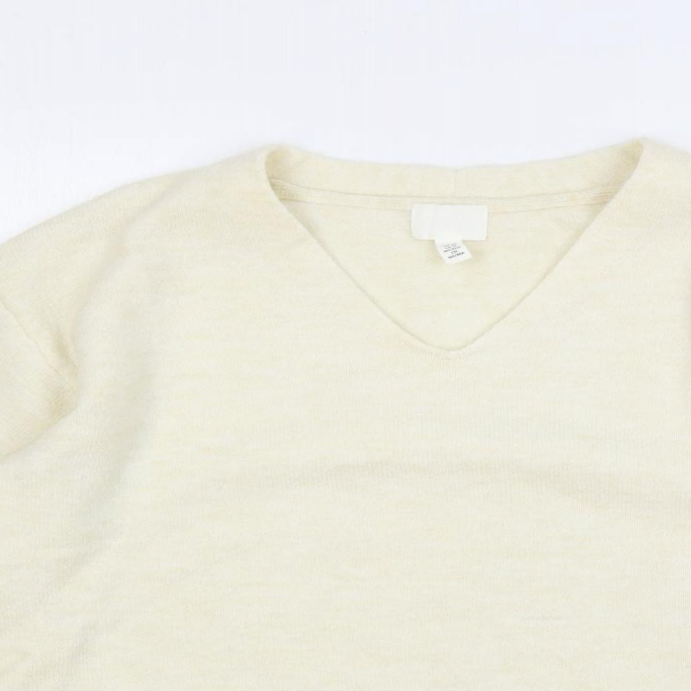 H&M Womens Ivory V-Neck Polyester Pullover Jumper Size XS