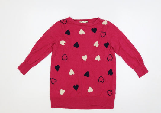 Oasis Womens Pink Round Neck Geometric Cotton Pullover Jumper Size XS - Hearts