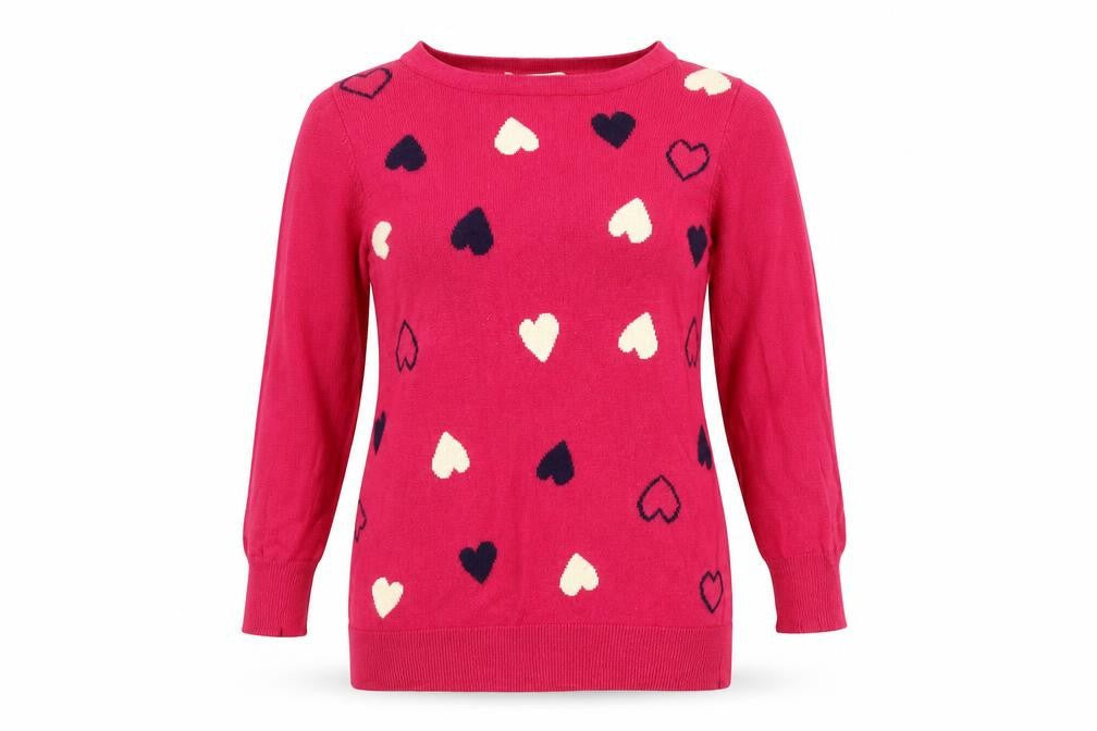 Oasis Womens Pink Round Neck Geometric Cotton Pullover Jumper Size XS - Hearts