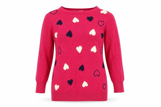 Oasis Womens Pink Round Neck Geometric Cotton Pullover Jumper Size XS - Hearts