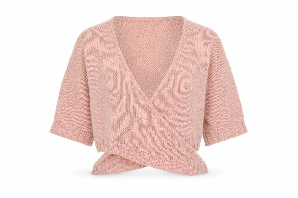PRETTYLITTLETHING Womens Pink V-Neck Acrylic Shrug Jumper Size S - Tie Front