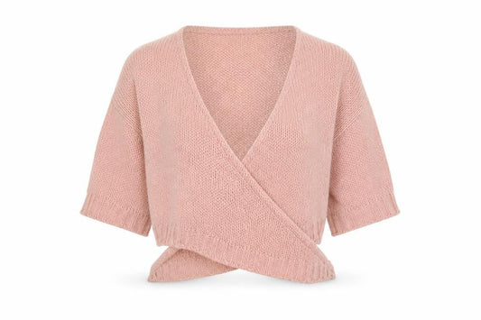 PRETTYLITTLETHING Womens Pink V-Neck Acrylic Shrug Jumper Size S - Tie Front