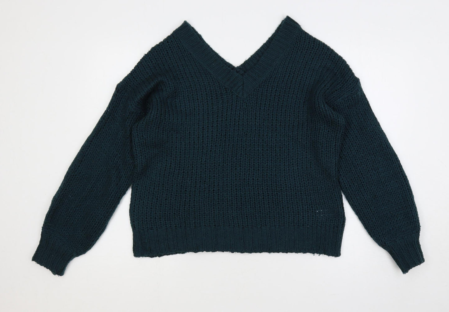 QED London Womens Green V-Neck Acrylic Pullover Jumper Size 8