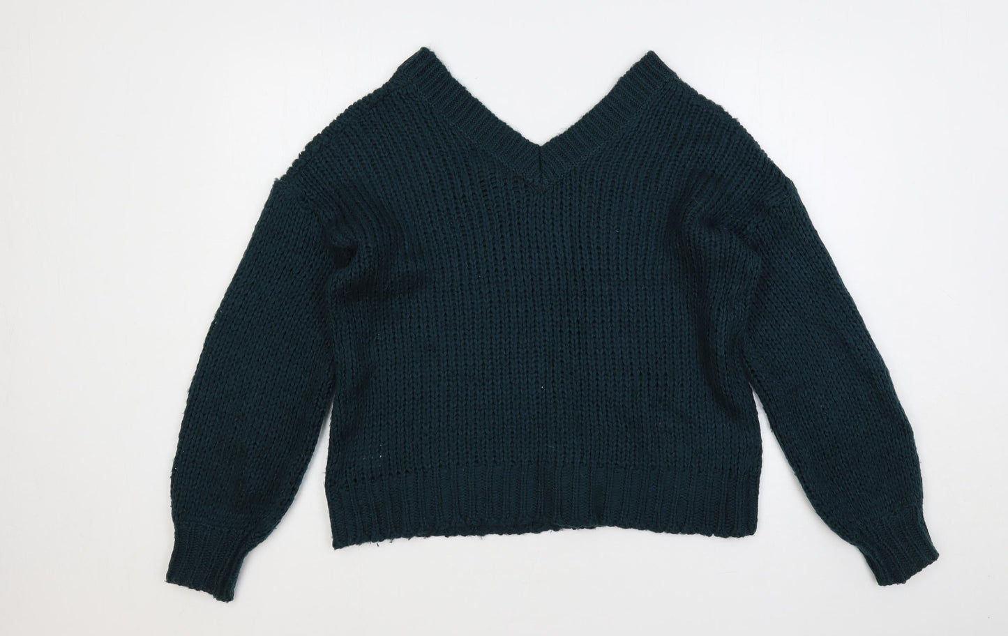 QED London Womens Green V-Neck Acrylic Pullover Jumper Size 8