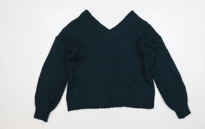 QED London Womens Green V-Neck Acrylic Pullover Jumper Size 8