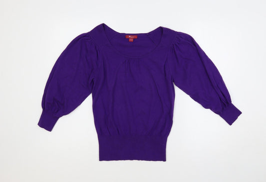 Monsoon Womens Purple Boat Neck Cotton Pullover Jumper Size 10