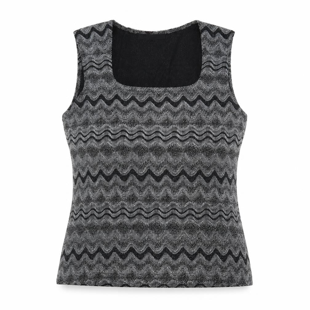 Jonden Womens Grey Geometric Nylon Basic Tank Size L Square Neck