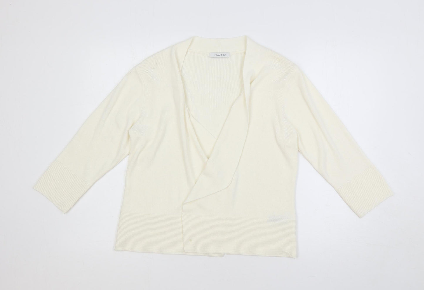 Marks and Spencer Womens Ivory Collared Acrylic Cardigan Jumper Size 14 - Open