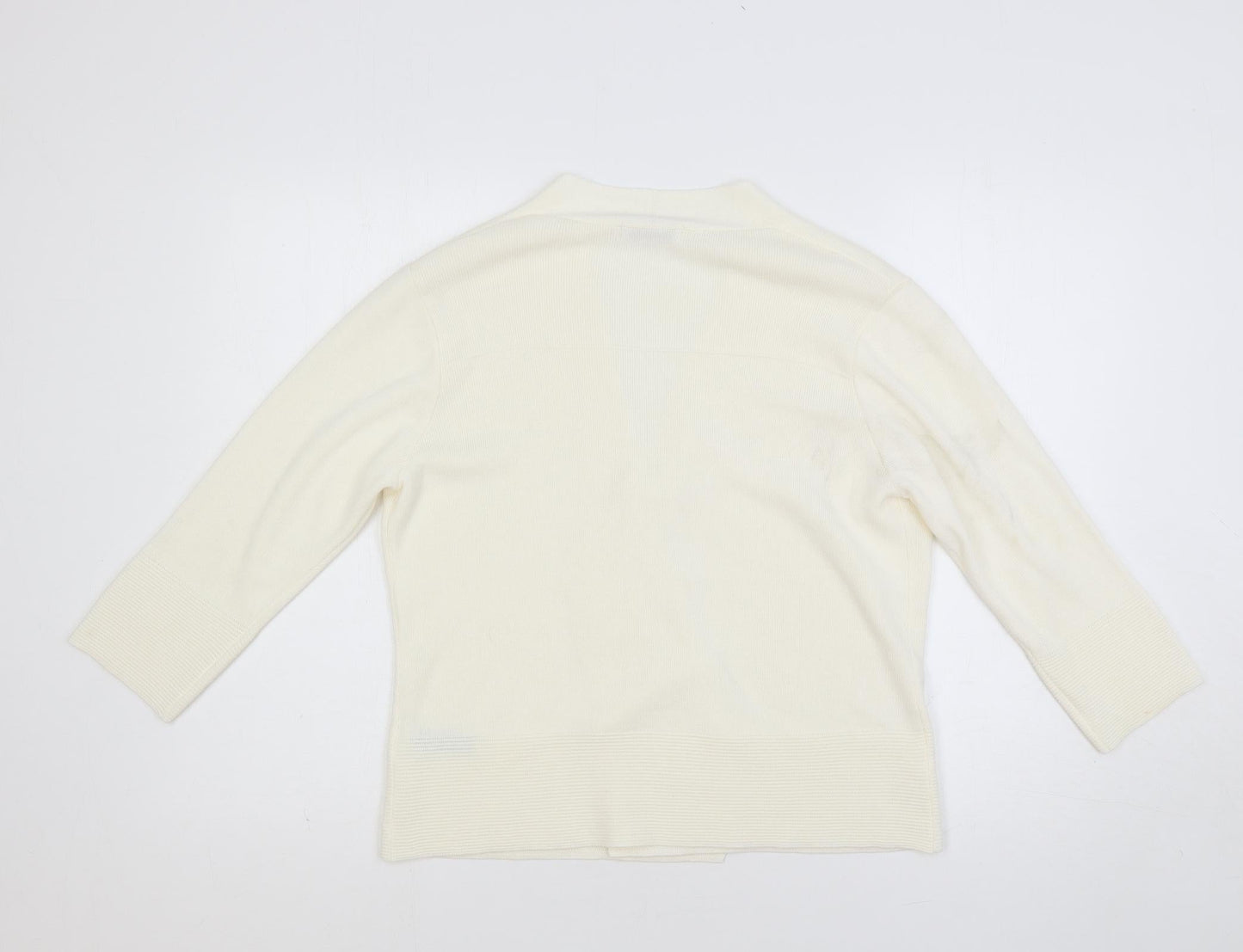 Marks and Spencer Womens Ivory Collared Acrylic Cardigan Jumper Size 14 - Open