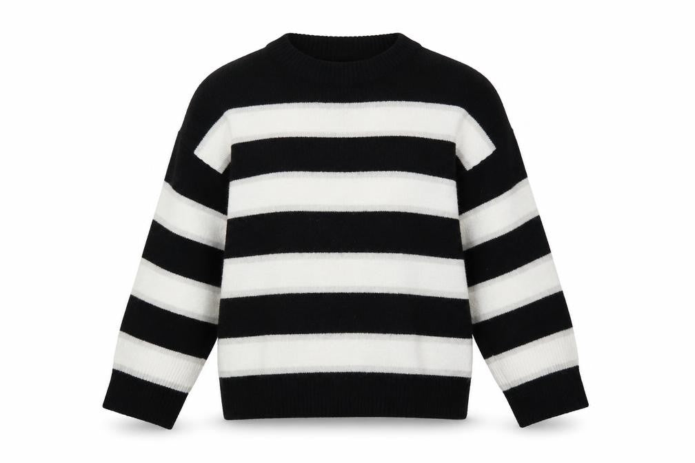 Divided by H&M Womens Black Crew Neck Striped Acrylic Pullover Jumper Size S