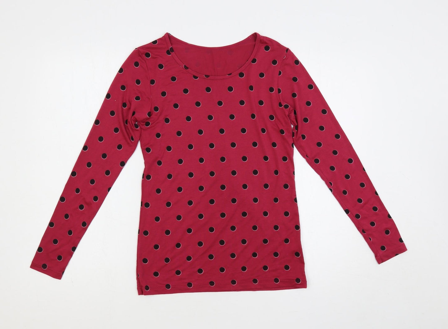 Uniqlopi Womens Pink Polka Dot Polyester Basic T-Shirt Size S Boat Neck
