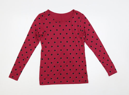 Uniqlopi Womens Pink Polka Dot Polyester Basic T-Shirt Size S Boat Neck