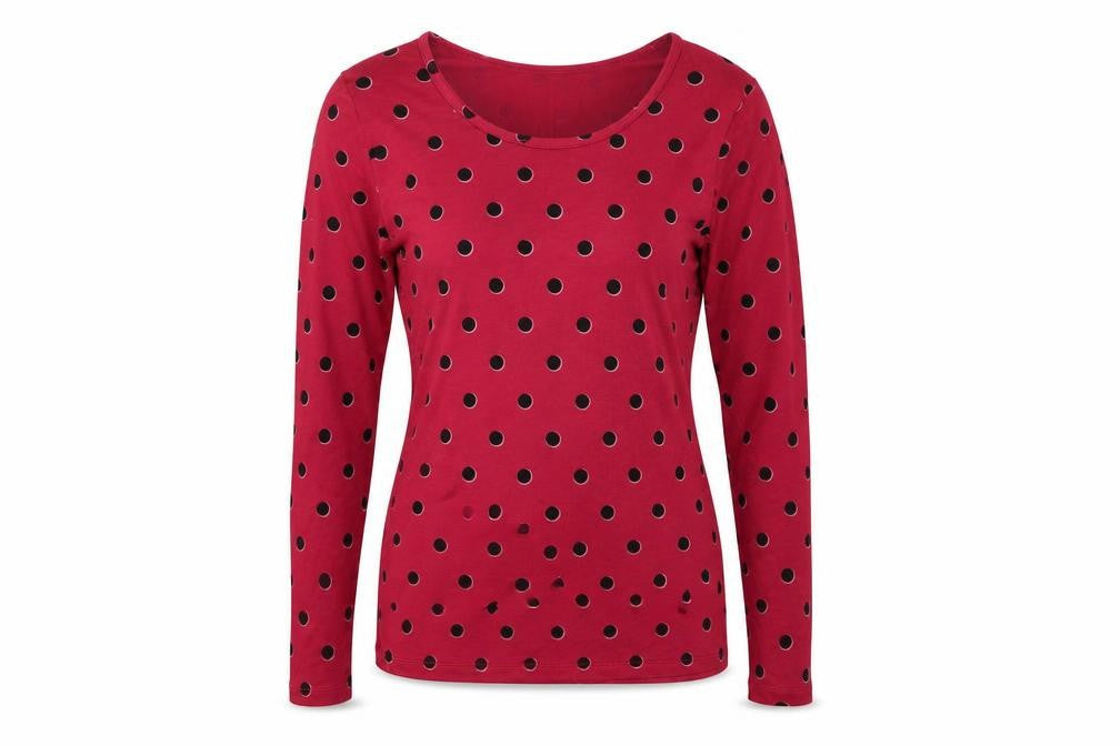 Uniqlopi Womens Pink Polka Dot Polyester Basic T-Shirt Size S Boat Neck