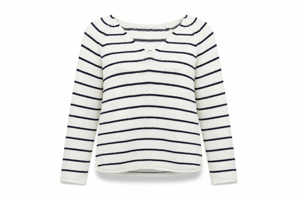 H&M Womens White V-Neck Striped Acrylic Pullover Jumper Size S