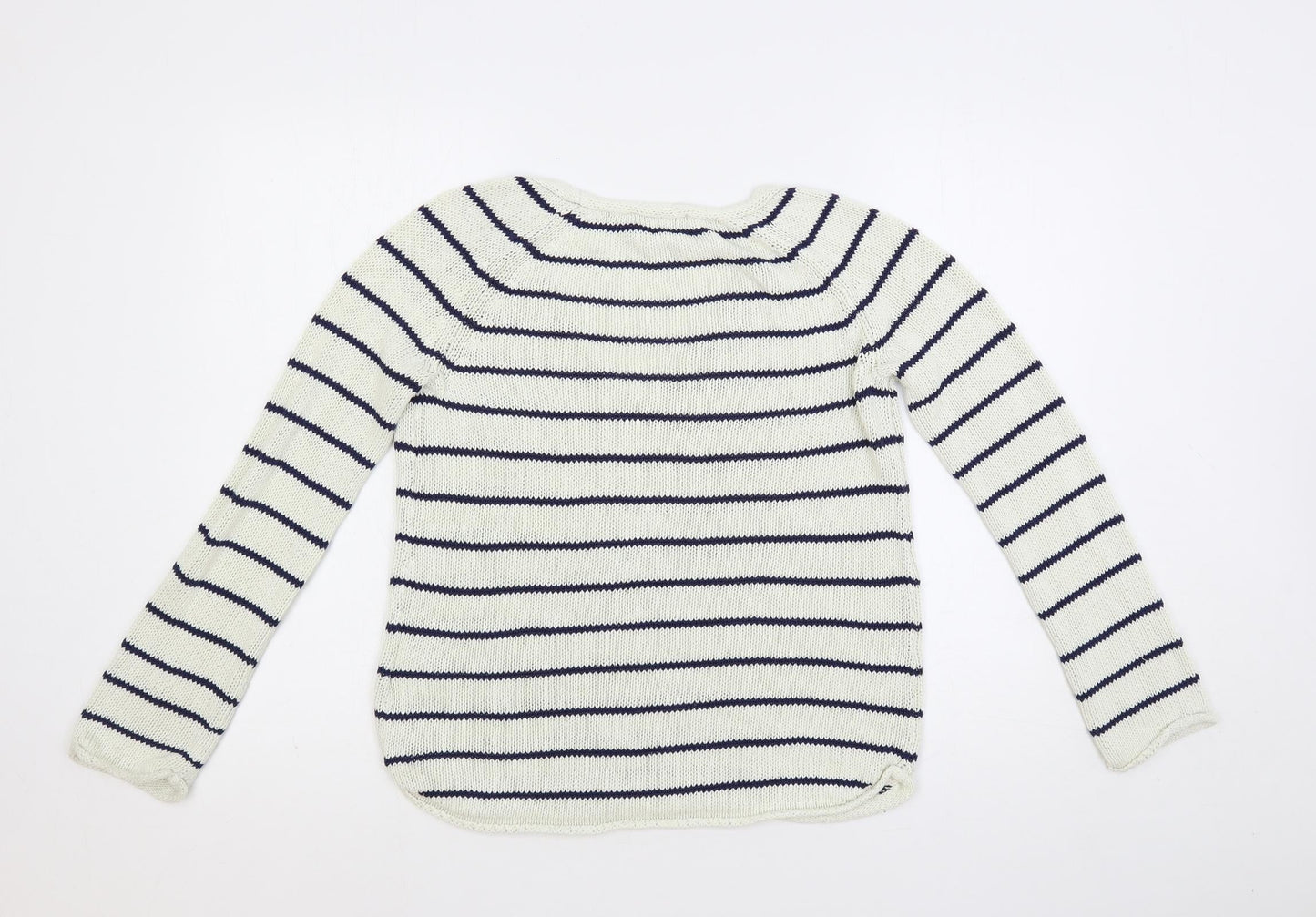 H&M Womens White V-Neck Striped Acrylic Pullover Jumper Size S