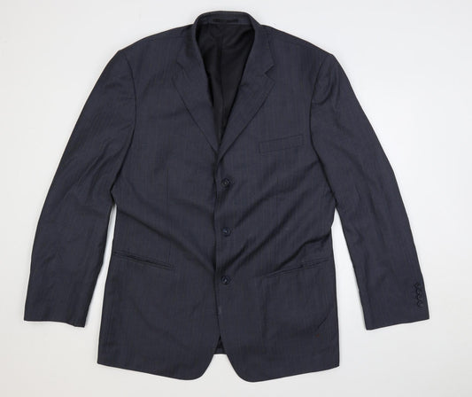 Boss Mens Blue Striped Wool Jacket Blazer Size 50 Regular