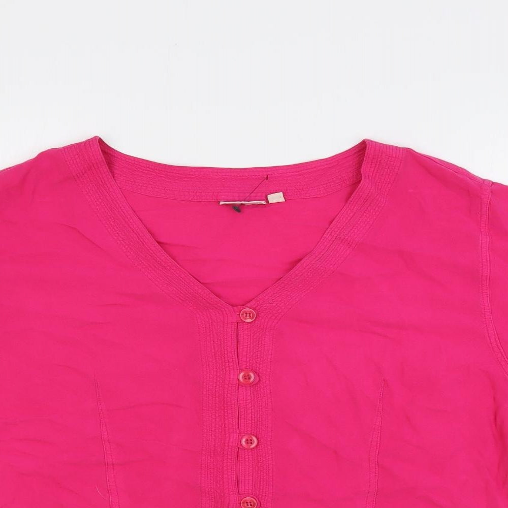 EAST Womens Pink Viscose Basic Button-Up Size 16 V-Neck