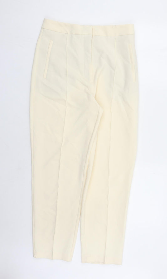 Zara Womens Ivory Polyester Trousers Size L L28 in Regular Zip