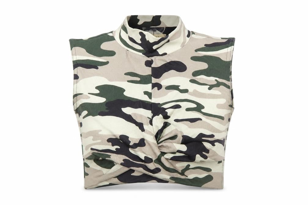 Instyle Womens Green Camouflage Polyester Cropped Blouse Size 8 Mock Neck