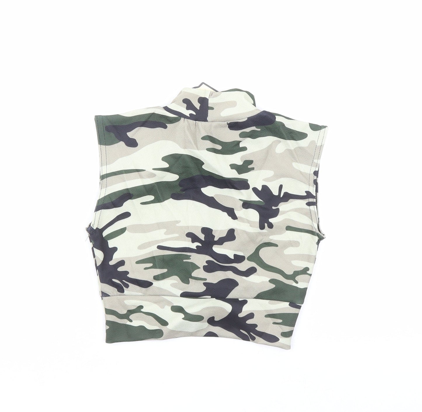 Instyle Womens Green Camouflage Polyester Cropped Blouse Size 8 Mock Neck