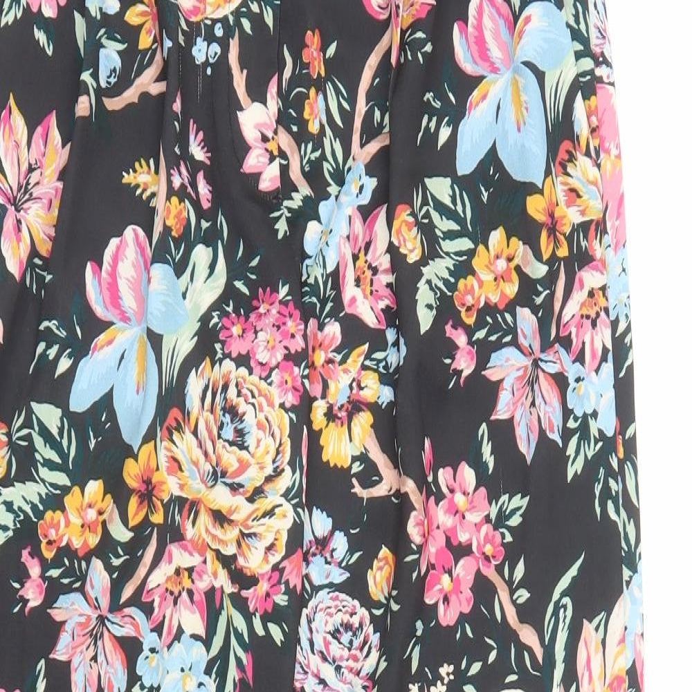 French Connection Womens Black Floral Polyester Trousers Size 8 L30 in Regular Zip
