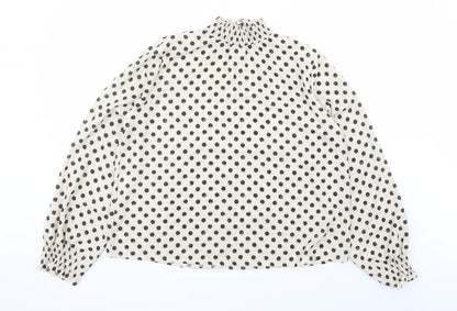 Boohoo Womens Beige Polka Dot Polyester Basic Blouse Size 12 Mock Neck